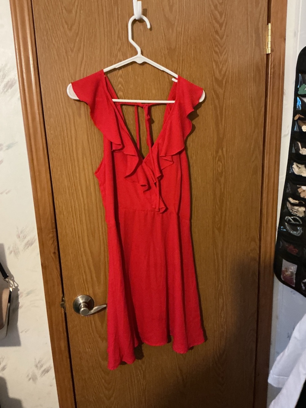 Altar’d State Red Ruffle V-Neck Fit & Flare Dress Size L - Picture 2 of 4